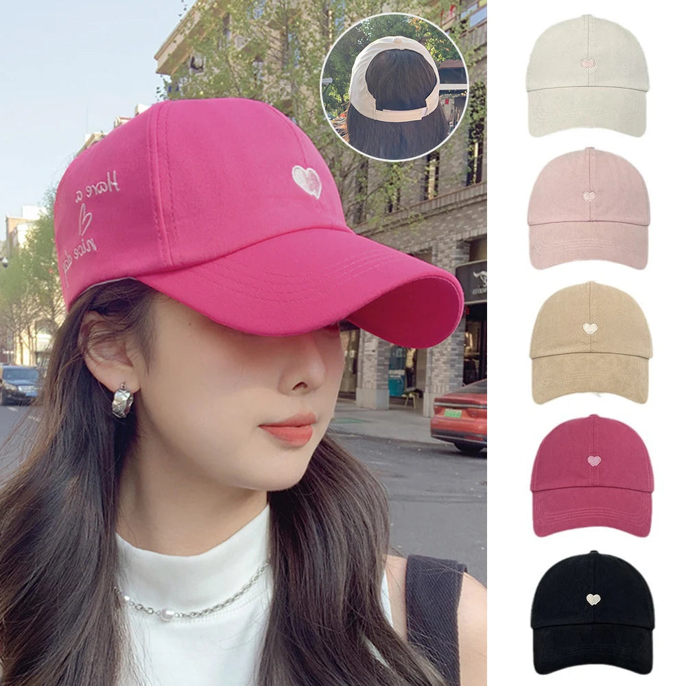 Women's Ponytail Baseball Cap with Love Embroidery