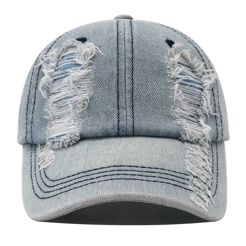 New Solid Color Ripped Baseball Cap Washed Denim Snapback Hat