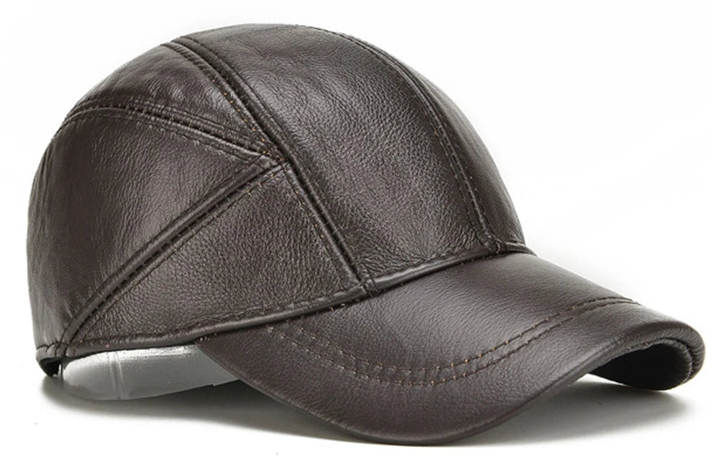 Fall Winter Genuine Real Cowhide Leather Baseball Cap