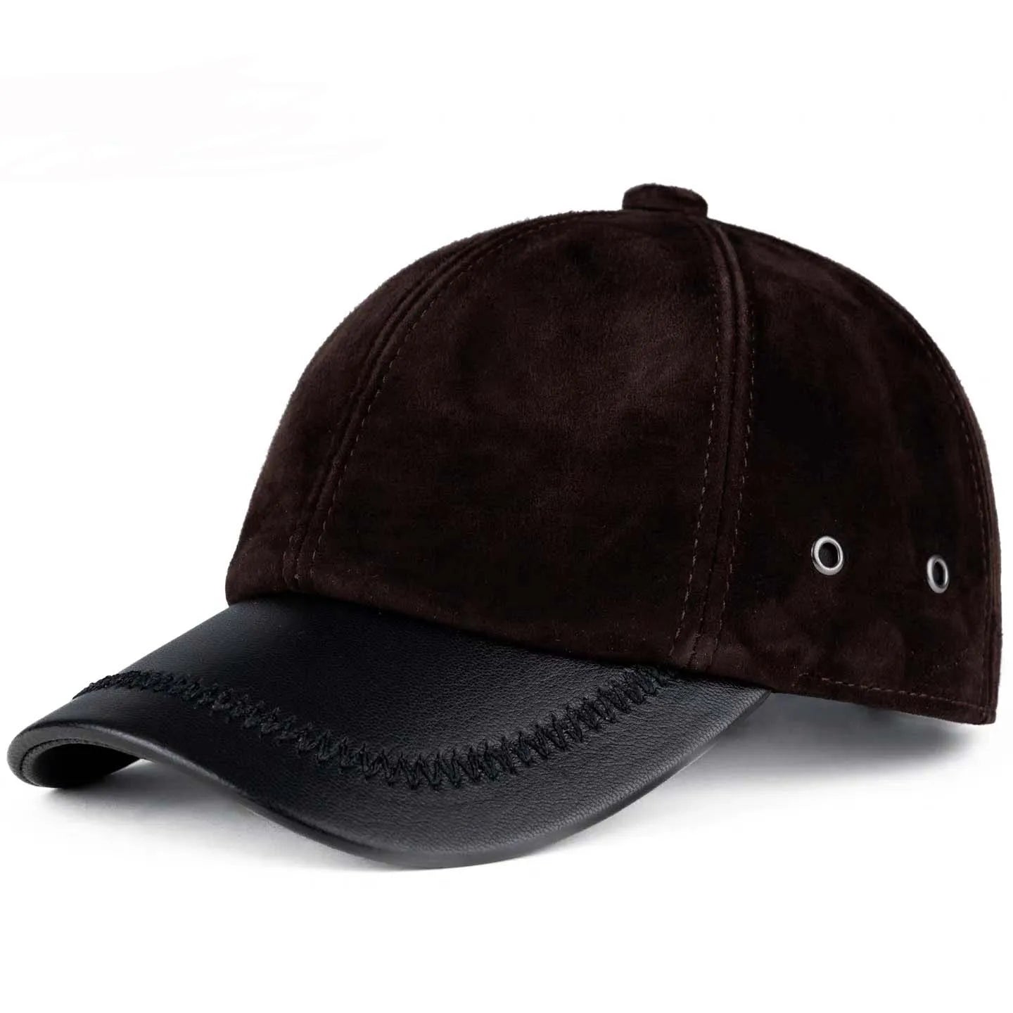 Retro Brown Male Suede Genuine Leather Caps