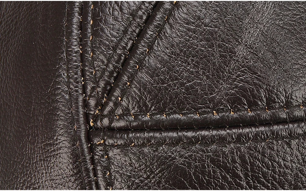 Fall Winter Genuine Real Cowhide Leather Baseball Cap