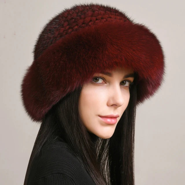 New Genuine Real Natural Knitted Mink Fur Beanies Hat