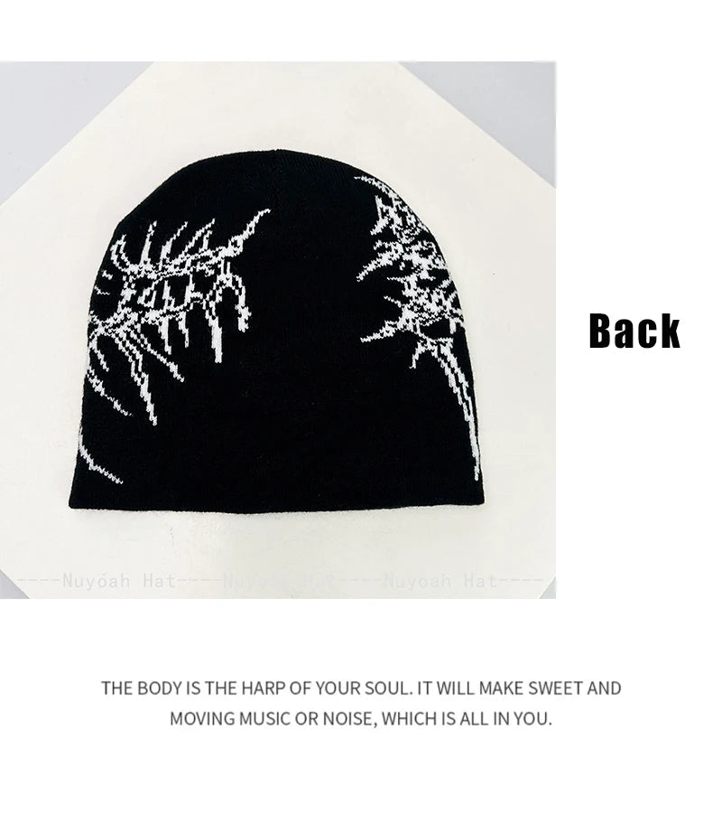 Dark Style Jacquard Organic Skeleton Letter Knitted Hats