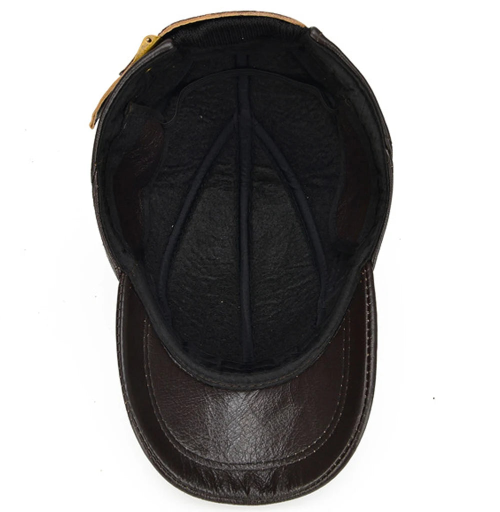 Fall Winter Genuine Real Cowhide Leather Baseball Cap