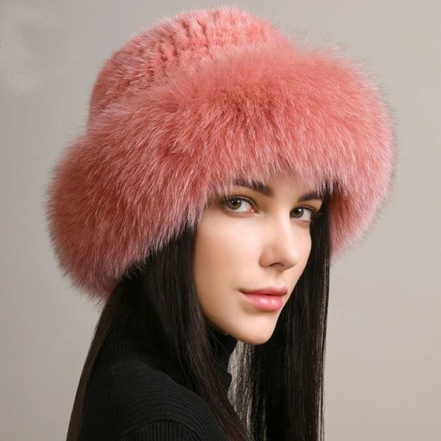 New Genuine Real Natural Knitted Mink Fur Beanies Hat
