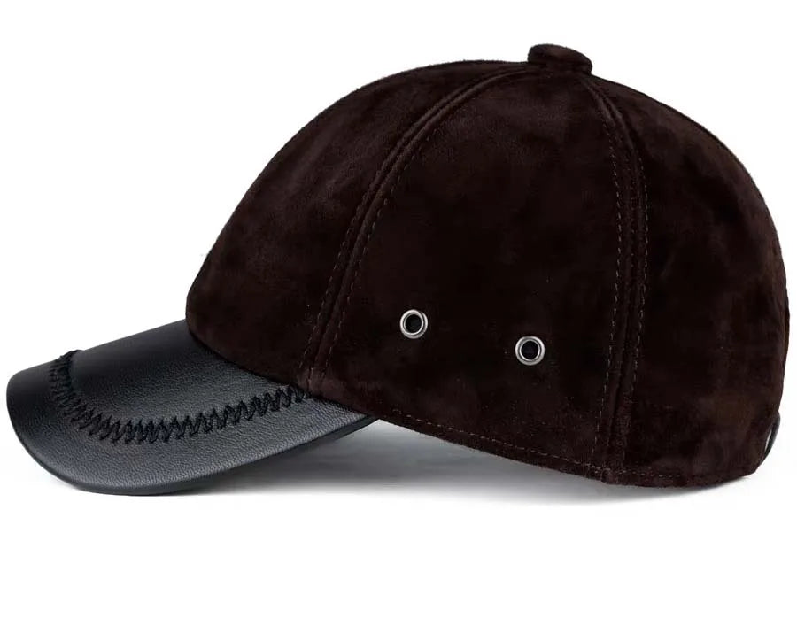 Retro Brown Male Suede Genuine Leather Caps