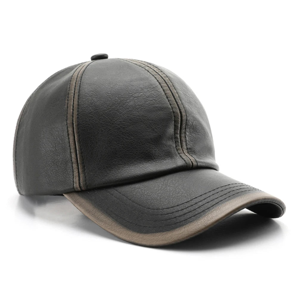 FS Vintage Black Brown PU Leather Cap
