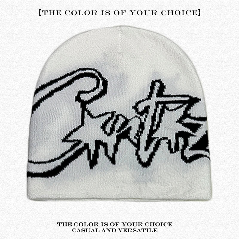 American Street Print Jacquard Letters Star Knitted Beanies Hats