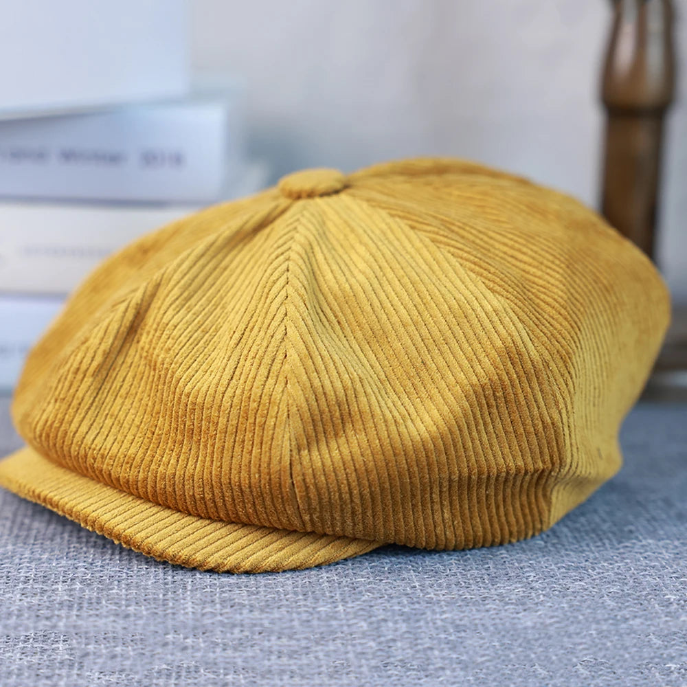 New Retro Caps For Men Corduroy Newsboy Hat Flat Cap
