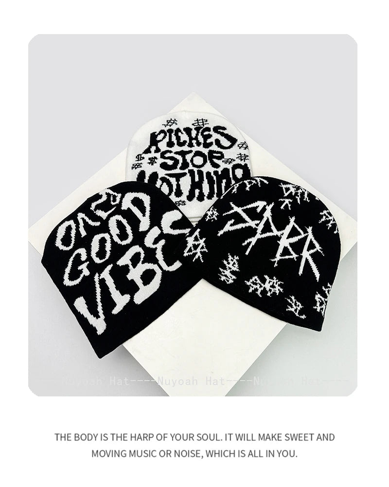 Dark Style Jacquard Organic Skeleton Letter Knitted Hats