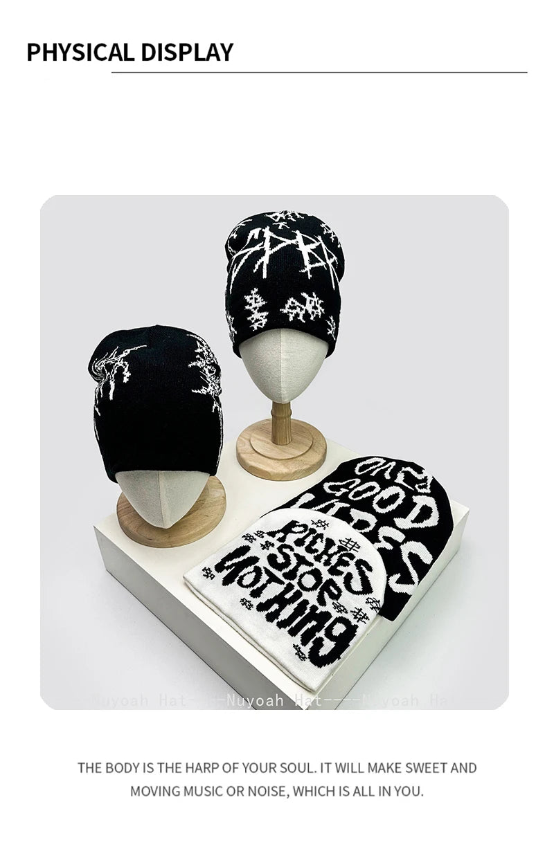 Dark Style Jacquard Organic Skeleton Letter Knitted Hats