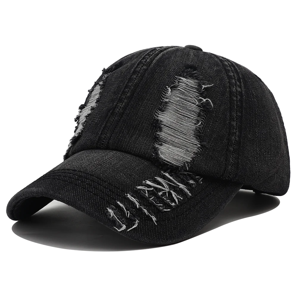 New Solid Color Ripped Baseball Cap Washed Denim Snapback Hat