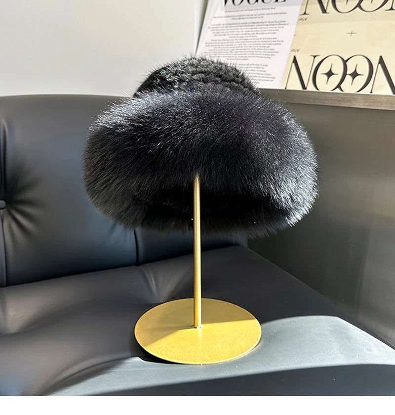 New Genuine Real Natural Knitted Mink Fur Beanies Hat