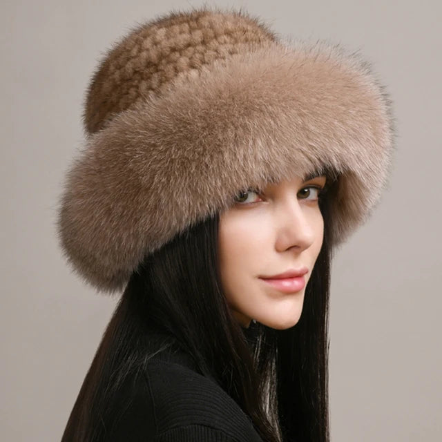 New Genuine Real Natural Knitted Mink Fur Beanies Hat