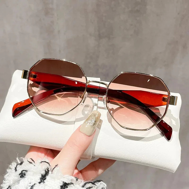 New Retro Sunglasses Women Fashion Polygonal Metal Frame Sunglasses