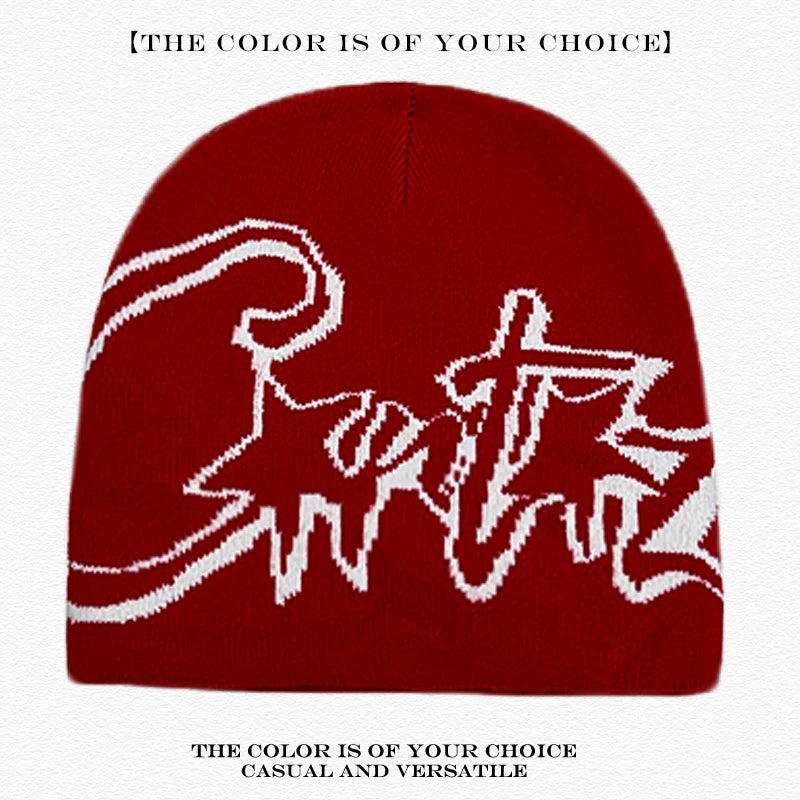 American Street Print Jacquard Letters Star Knitted Beanies Hats