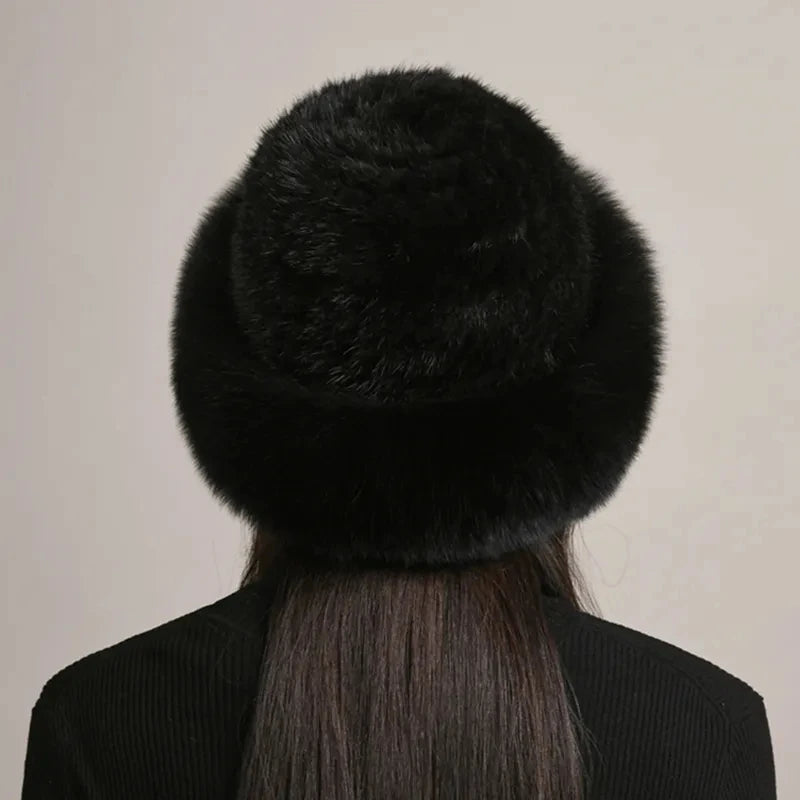New Genuine Real Natural Knitted Mink Fur Beanies Hat
