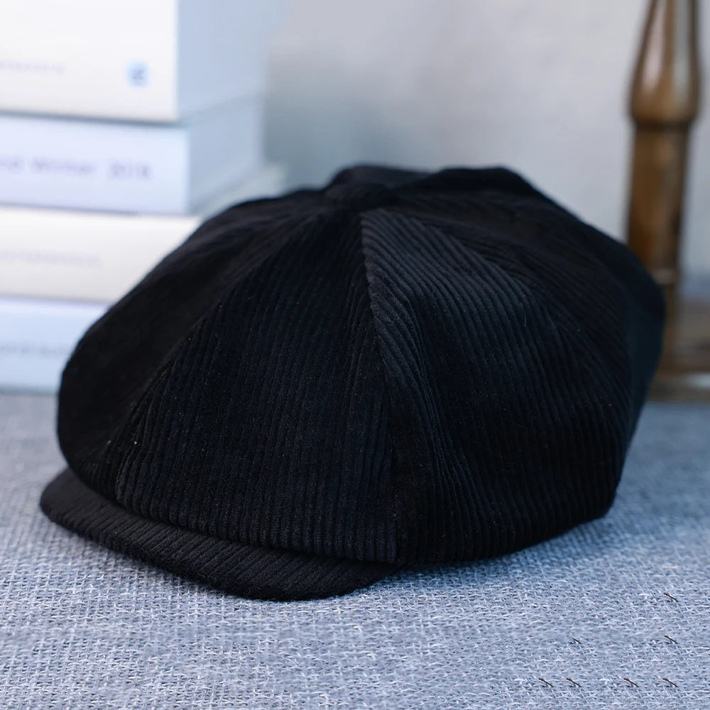 New Retro Caps For Men Corduroy Newsboy Hat Flat Cap