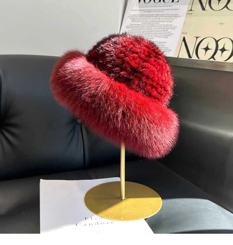 New Genuine Real Natural Knitted Mink Fur Beanies Hat