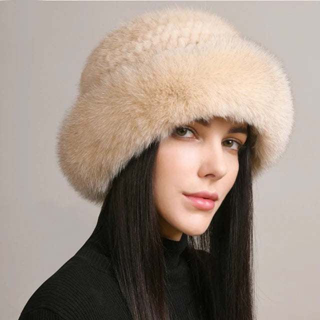 New Genuine Real Natural Knitted Mink Fur Beanies Hat