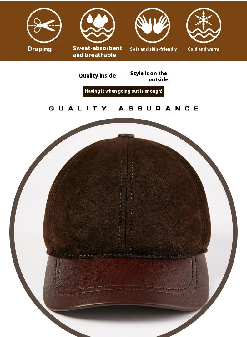 Sheepskin Baseball Cap Genuine Leather Hat
