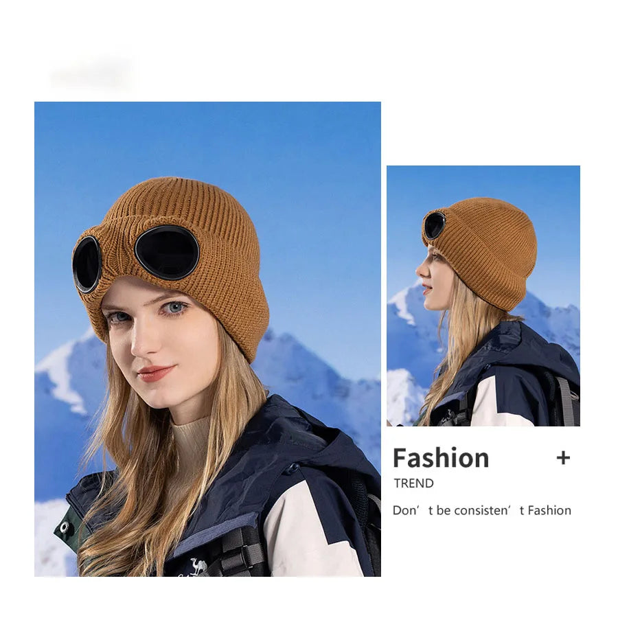 Winter Windproof Glasses Knitted Warm Beanie Hats