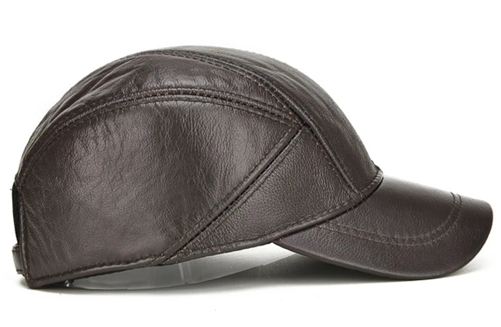 Fall Winter Genuine Real Cowhide Leather Baseball Cap