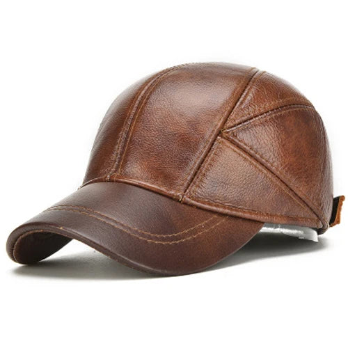 Fall Winter Genuine Real Cowhide Leather Baseball Cap