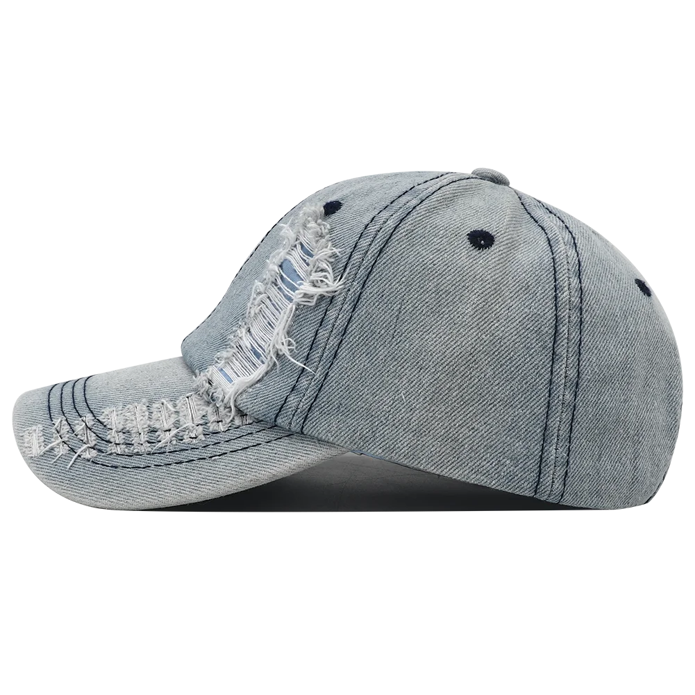 New Solid Color Ripped Baseball Cap Washed Denim Snapback Hat
