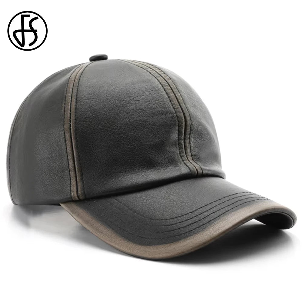 FS Vintage Black Brown PU Leather Cap