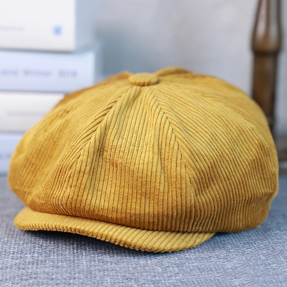 New Retro Caps For Men Corduroy Newsboy Hat Flat Cap