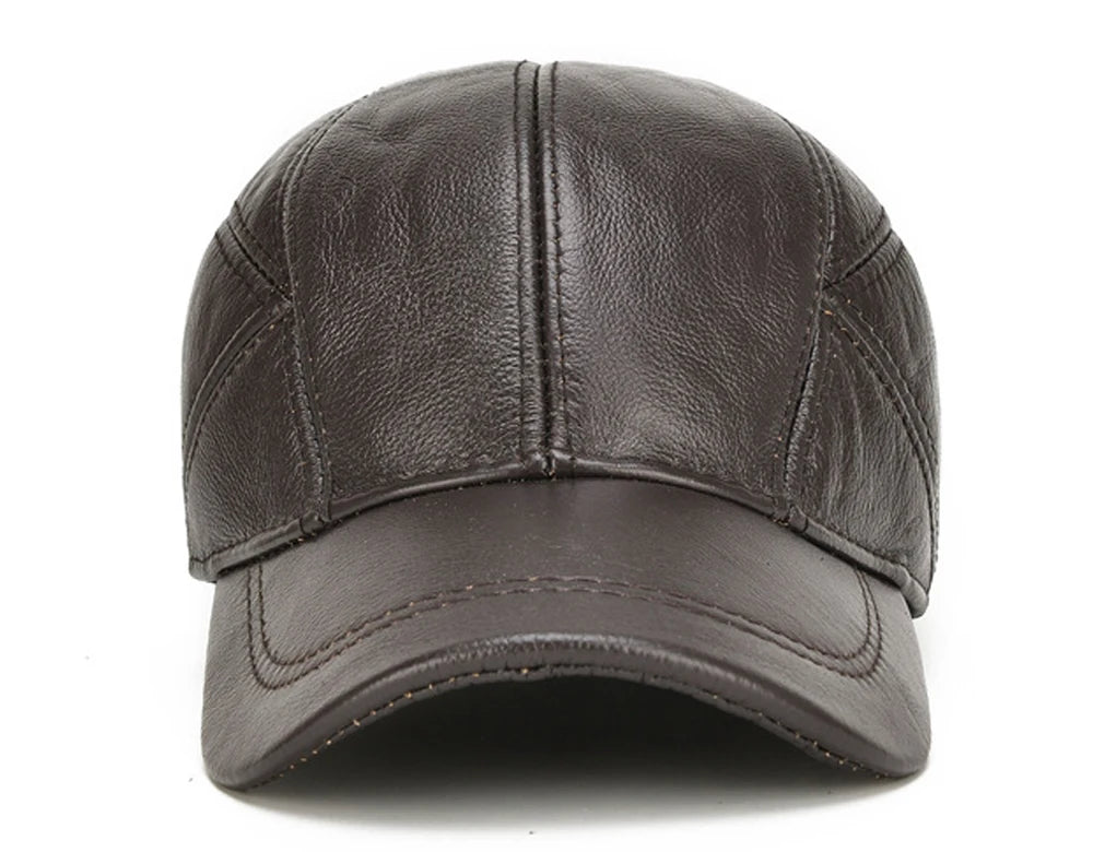 Fall Winter Genuine Real Cowhide Leather Baseball Cap