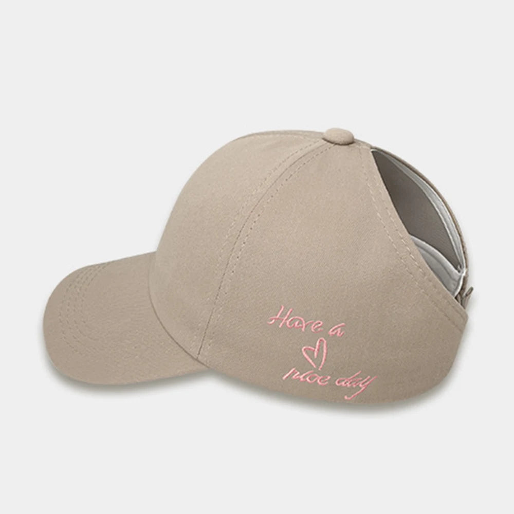 Women's Ponytail Baseball Cap with Love Embroidery