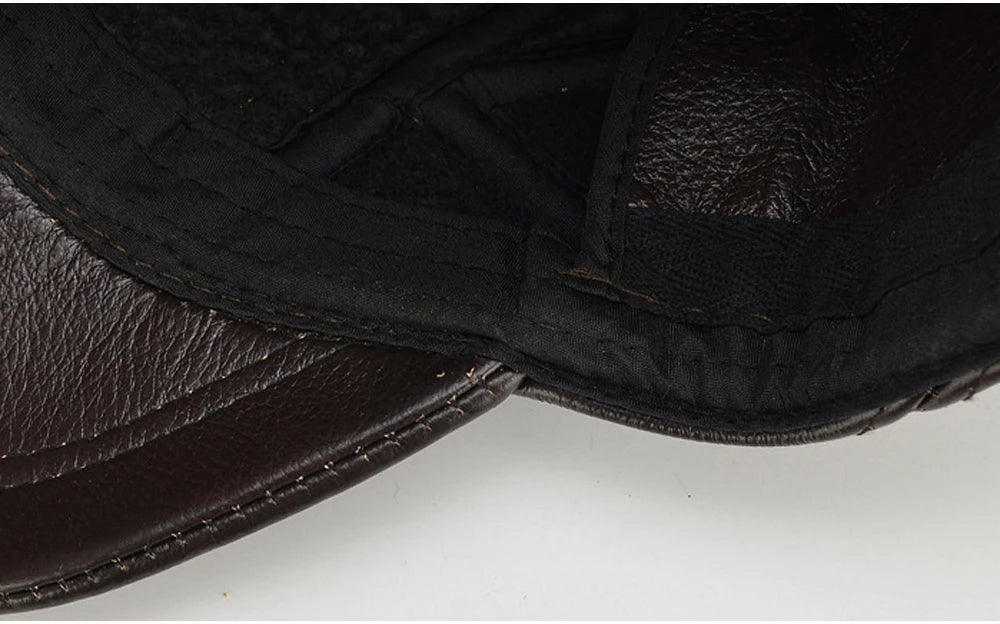 Fall Winter Genuine Real Cowhide Leather Baseball Cap