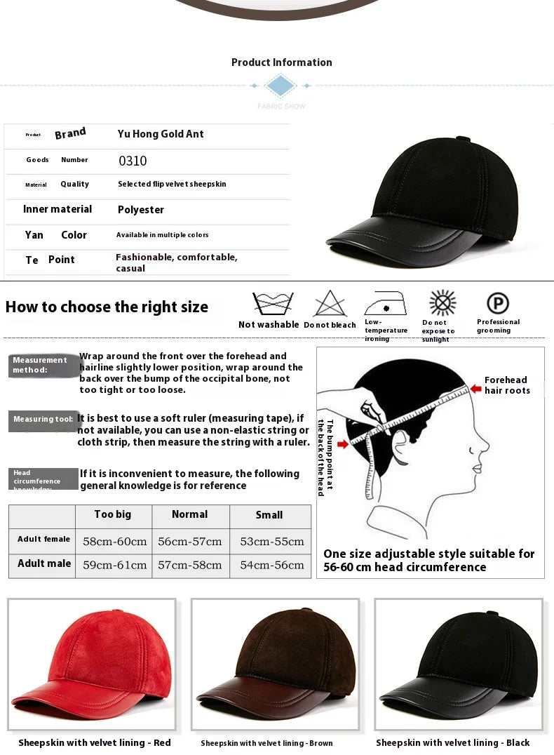 Sheepskin Baseball Cap Genuine Leather Hat