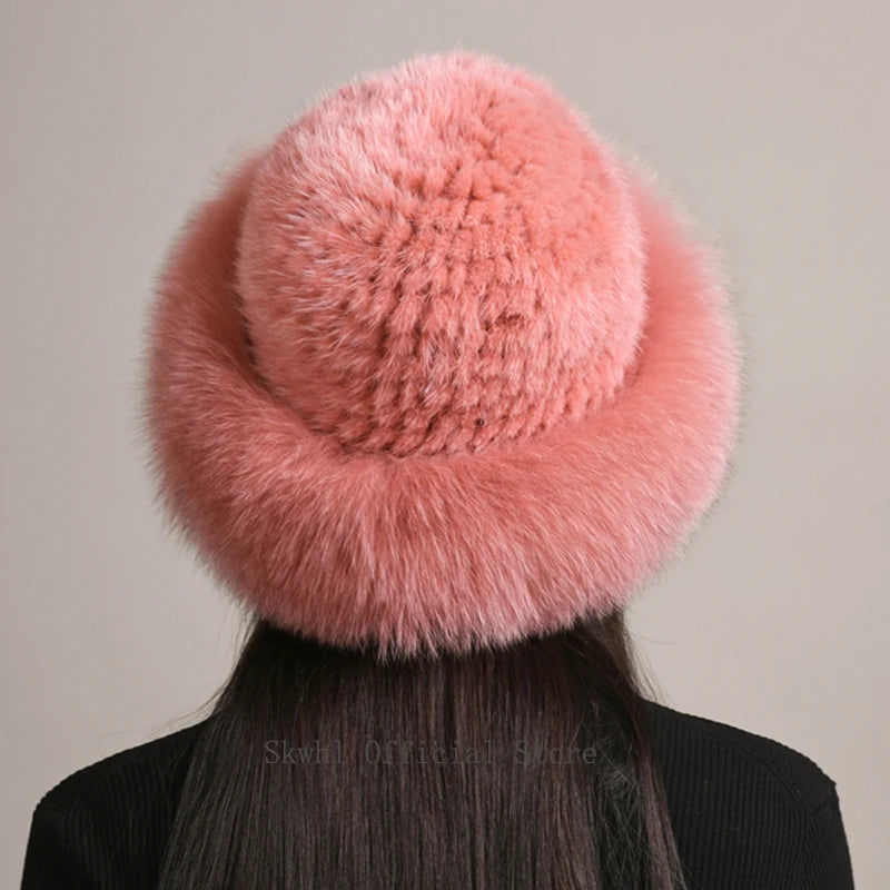New Genuine Real Natural Knitted Mink Fur Beanies Hat